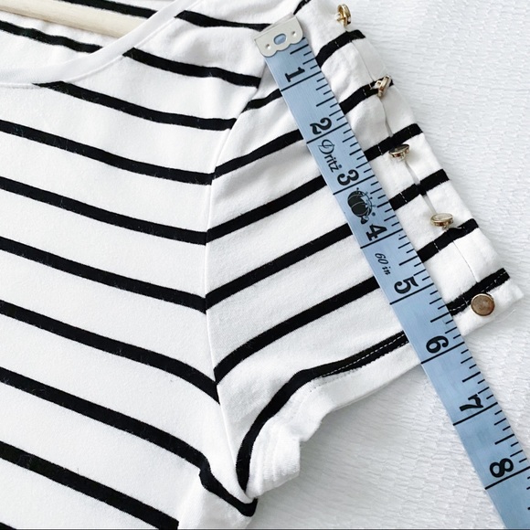 WHBM Black & White Stripe Top With Button Sleeves - Picture 5 of 11
